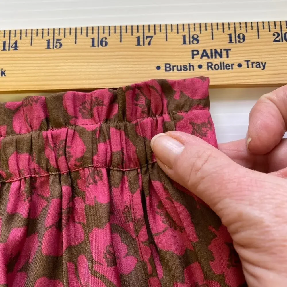 American Eagle Outfitters Skirt Women Large Brown/Pink Poppies Pockets Elastic W
